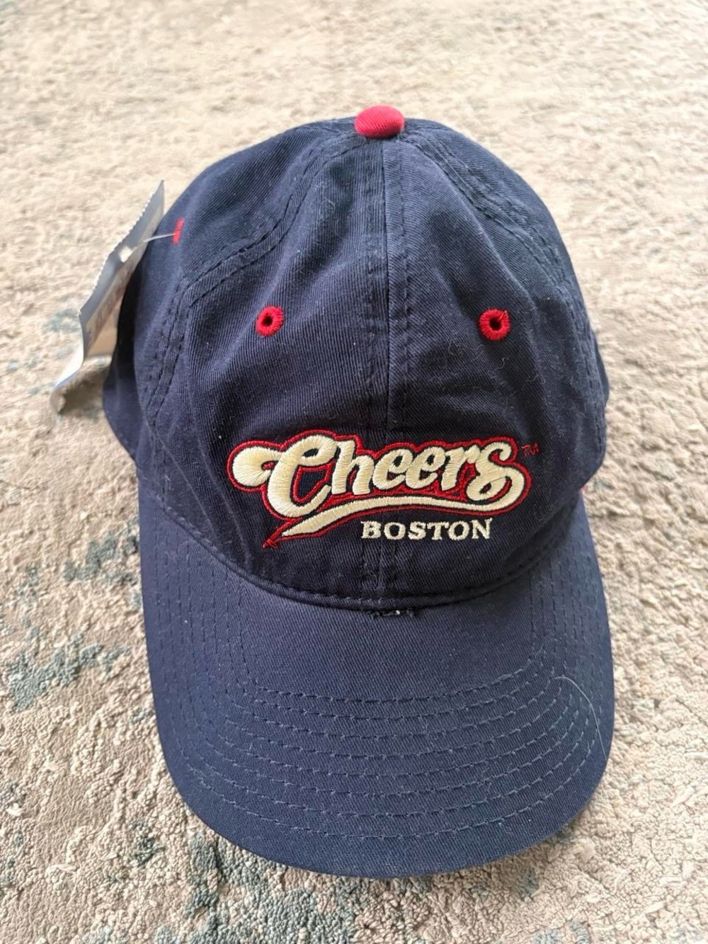 Brandy Melville Navy Baseball Cap with Red and Cream Embroidery - Picture 4 of 7